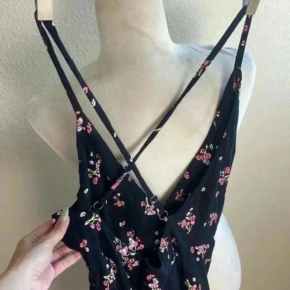 Free People - Tango at Night Black Floral Print Wrap Romper - Picture 7 of 9